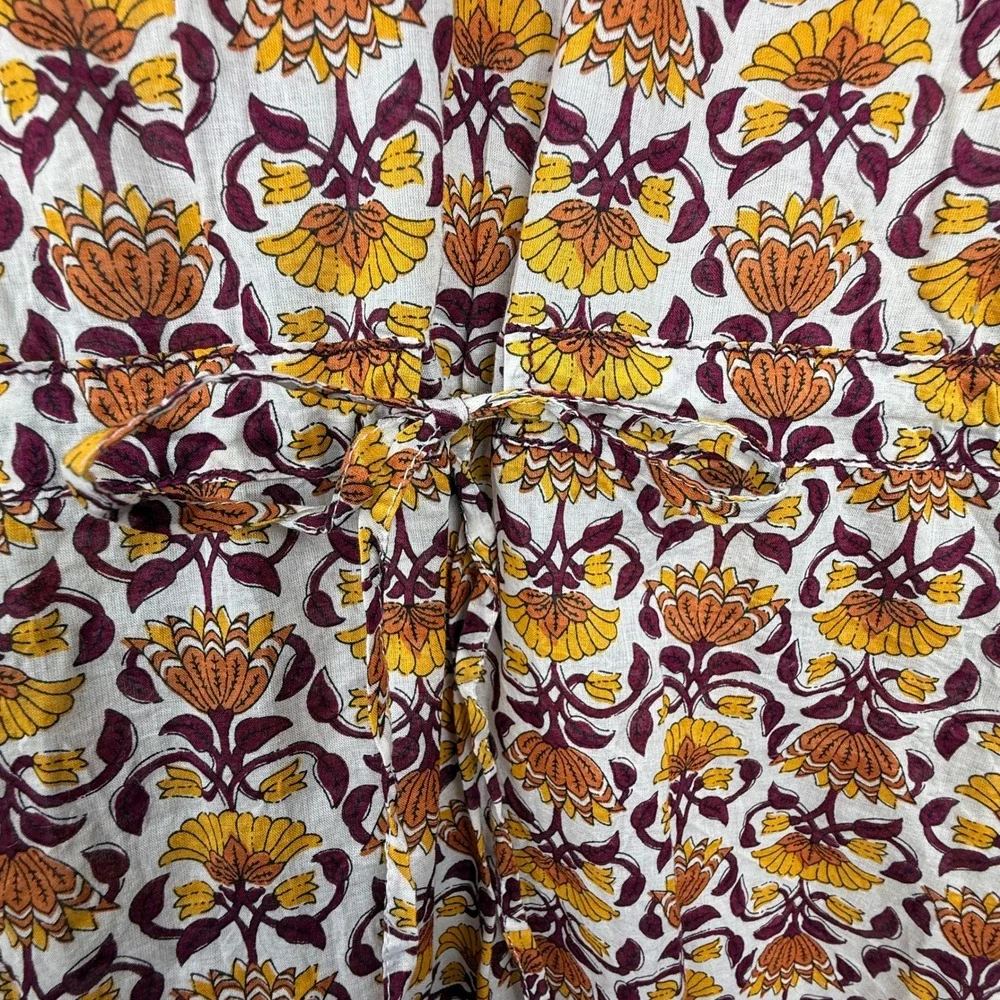 Tory Burch Tunic Dress Women 12 Orange Floral Cotton V-Neck Long Sleeve Boho